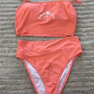 Salt Life Coral Pink High‑Waist Two-Piece Swim Set